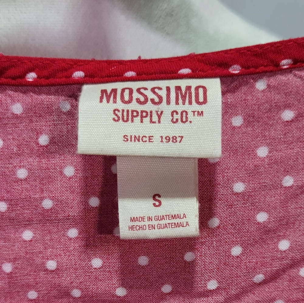 Mossimo Supply Co. Women's Red Polka Dot Tie-Front Peasant Blouse Size Small 🐈 - Picture 3 of 8